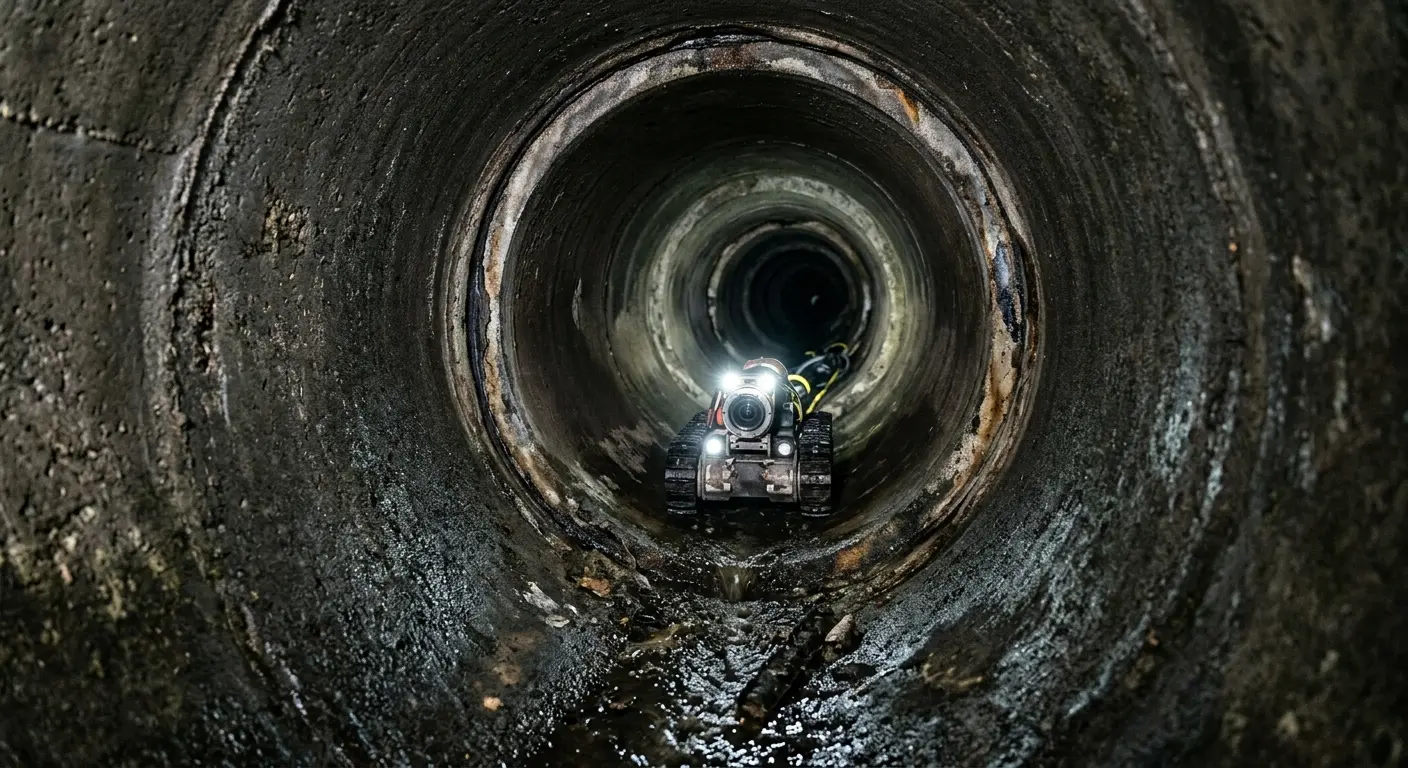 Robotic sewer camera inspecting pipe interior for Drain Snake Service in Hampstead